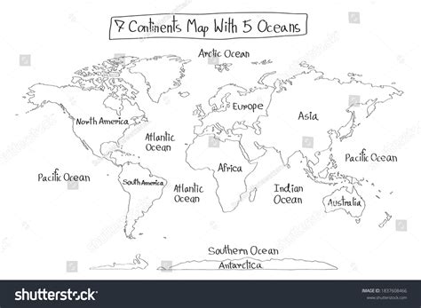 7 Continents Map With 5 Oceans Vector Isolated On White Background 7 Continents Map With 5 Oceans Vector Isolated On White Background