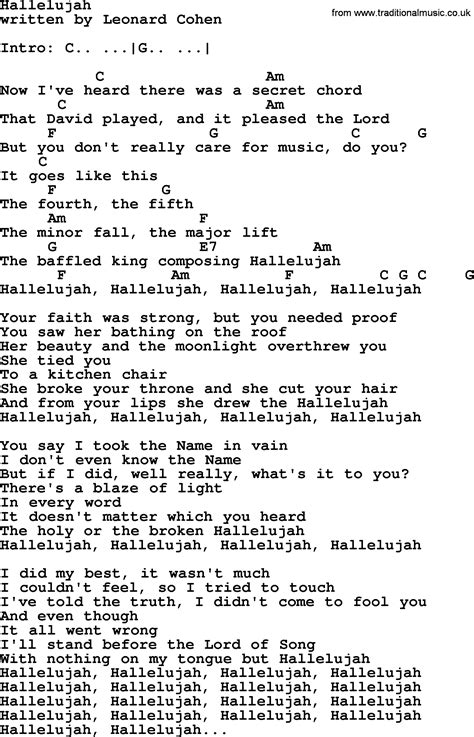 Cohen Hallelujah Song Lyrics
