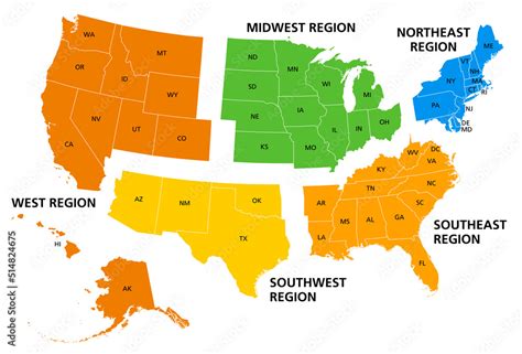 Fototapeta Kuchenna United States Geographic Regions Colored Fototapeta Kuchenna United States Geographic Regions Colored