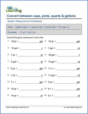 Gallons Quarts Pints Cups Worksheet Gallons Quarts Pints Cups Worksheet