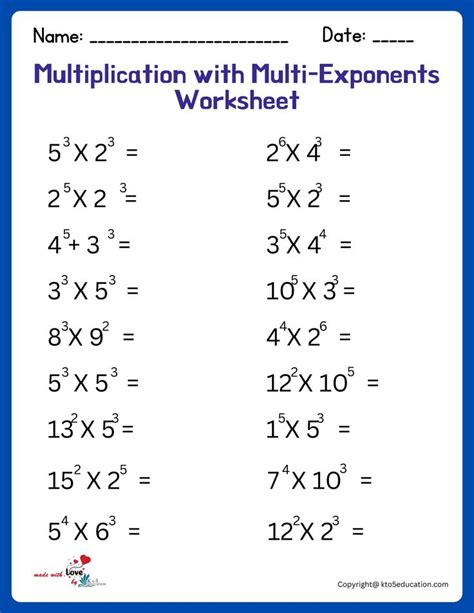 Multiplication With Exponents Worksheets Printable Worksheets Multiplication With Exponents Worksheets Printable Worksheets