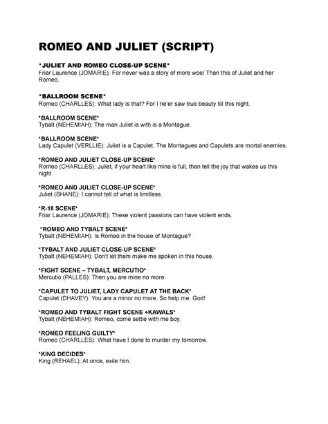 Romeo and Juliet Script