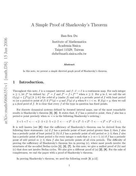 Simpleproof Sharkovskii Arxiv Math 0606351V1 Math 15 Jun 2006 A Simpleproof Sharkovskii Arxiv Math 0606351V1 Math 15 Jun 2006 A