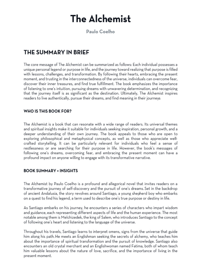 The Alchemist Book Summary Wordzz The Alchemist Book Summary Wordzz