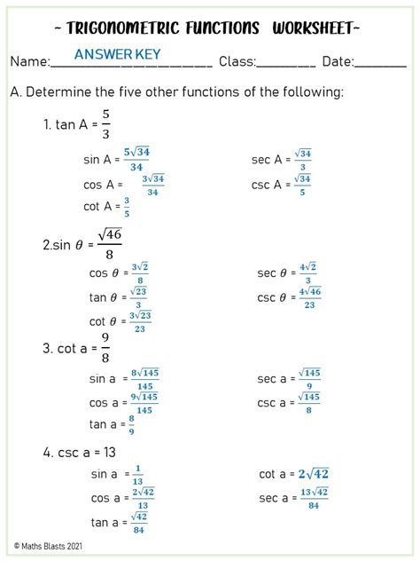 Trigonometric Functions Worksheets With Answers Trigonometric Functions Worksheets With Answers